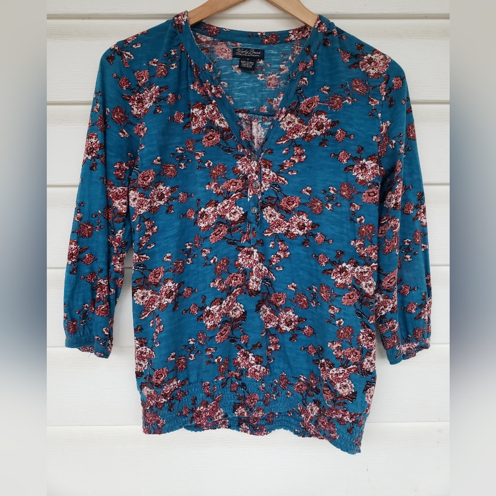 Like New Y2K Lucky Brand Blue Red Floral Print Blouse!